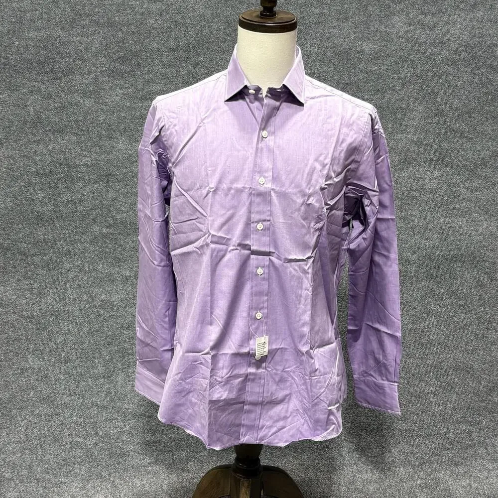 Polo Ralph Lauren Shirt Mens 16 34/35 Purple Solid Long Sleeve Dress Button Up